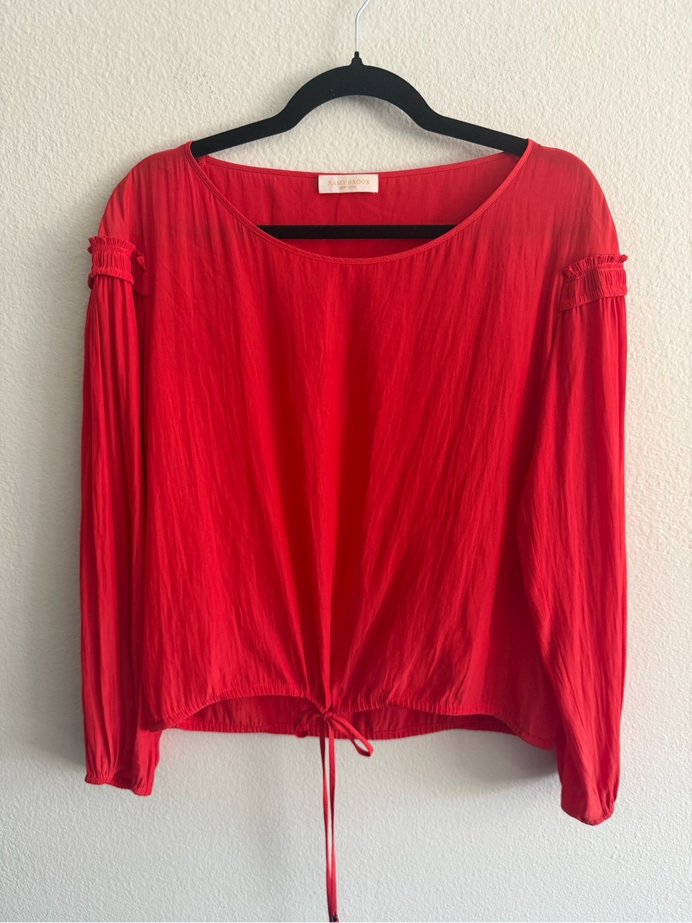Ramy Brook Red Long-Sleeve Drawstring Top Women’s M Quiet Luxury Contemporary